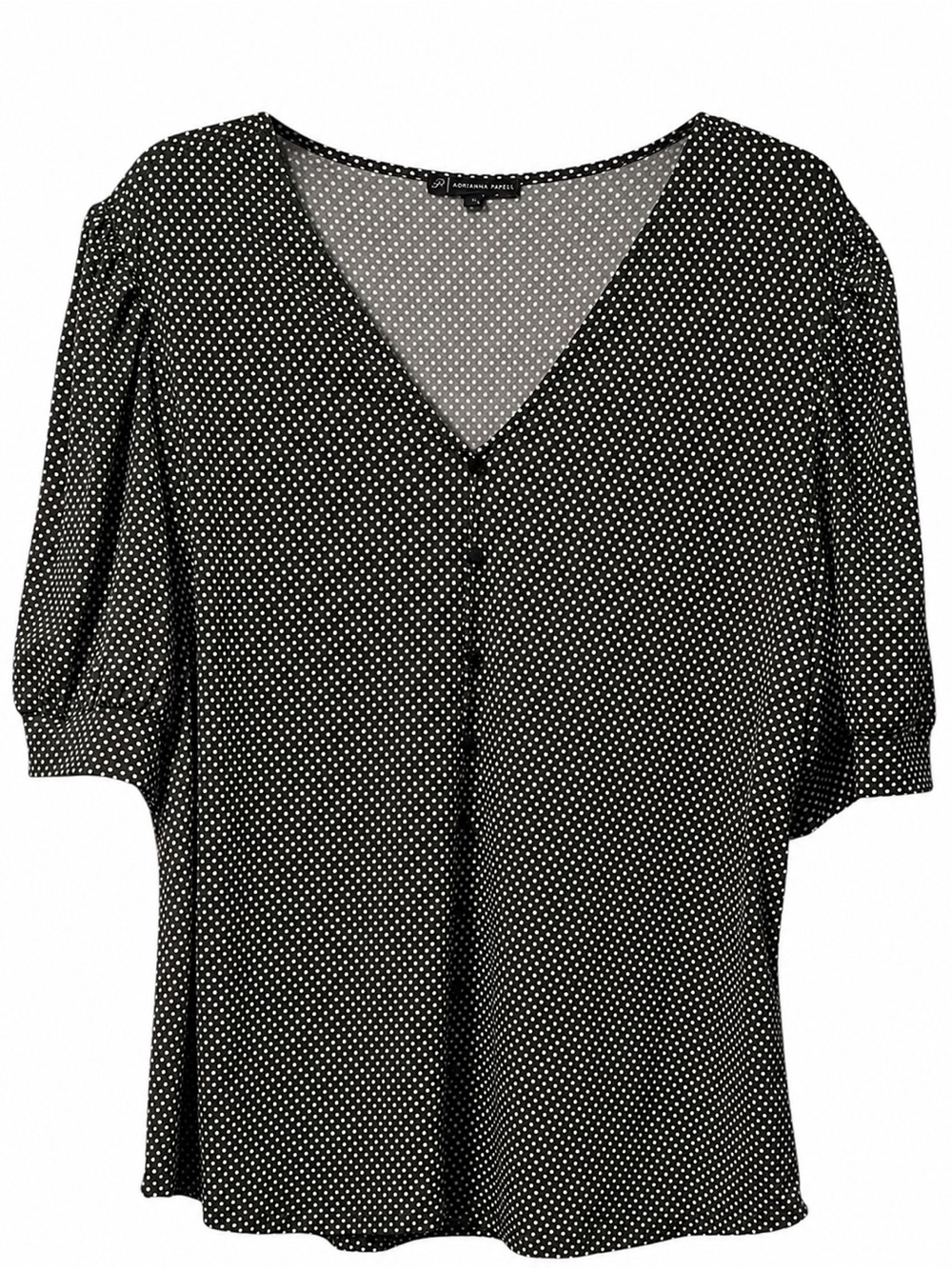 Adrianna Papell Green Polka Dot Button Front Blouse XL Puff Sleeve